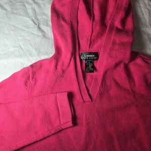 Lauren Ralph‎ Lauren Sweater Hoodie Womens Small Bright Pink Knit Pullover Heavy